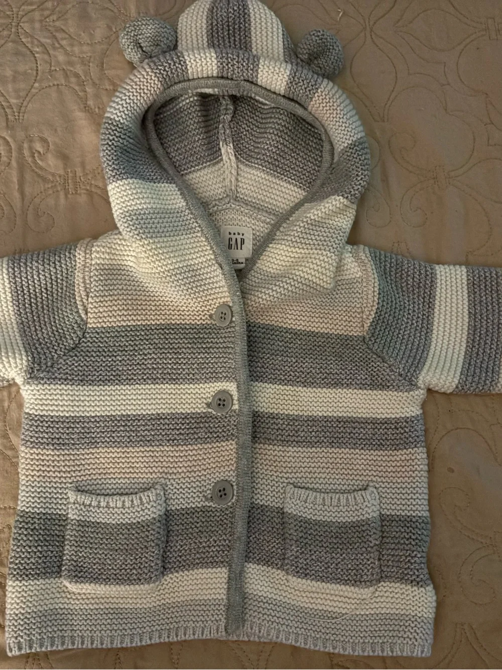 BabyGap Striped Bear Ear Unisex Cardigan 3-6 months